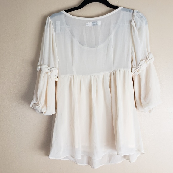 Clhoe Semi Sheer Blouse Ivory Beaded Neckline E15 - Picture 6 of 8